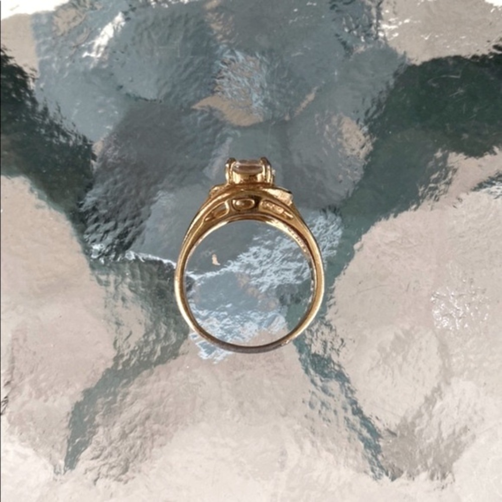Gold Tone Round Cut Crystal Ring, Size 8 - Picture 11 of 15